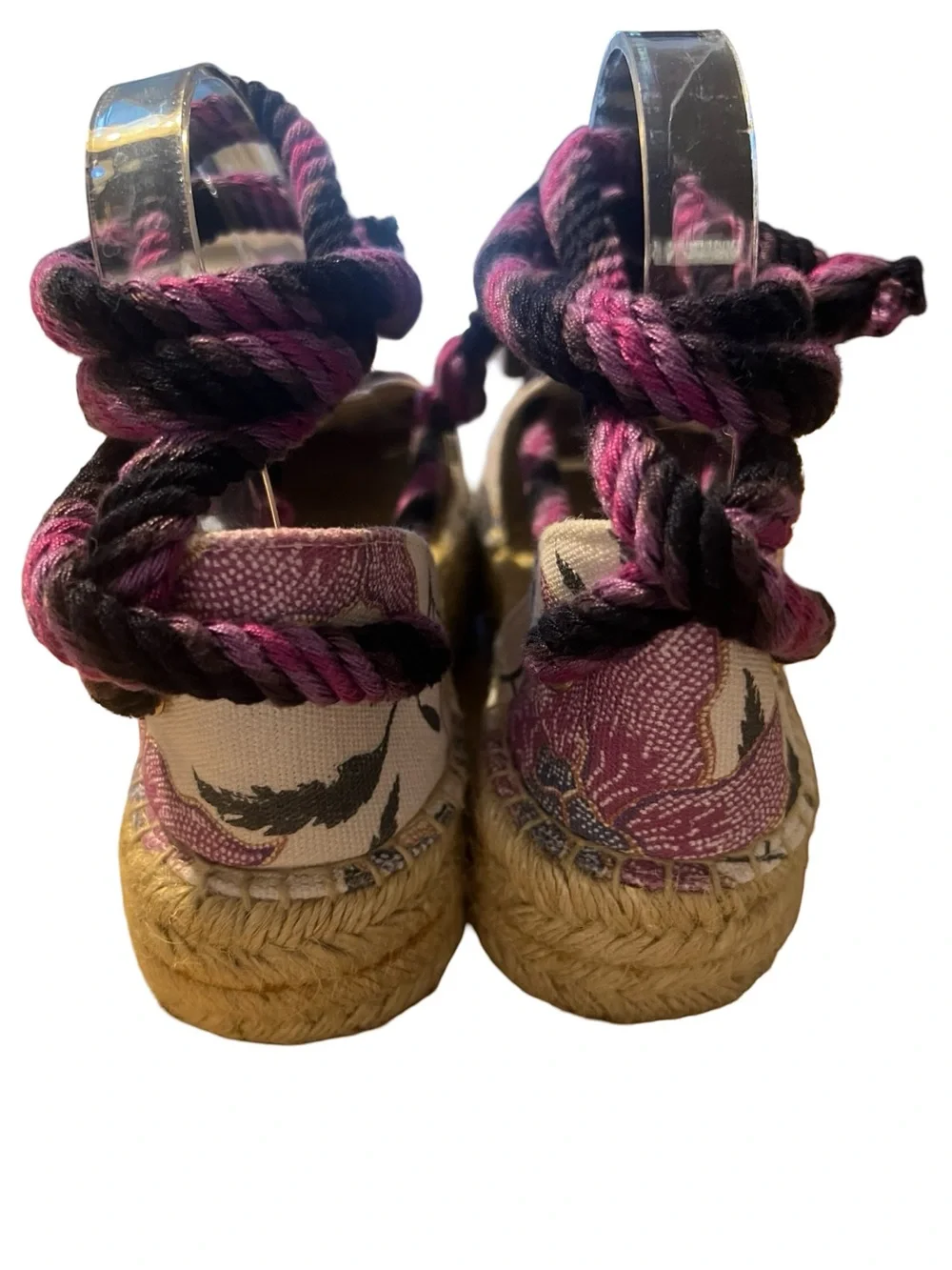 Isabel Marant Floral Canvas Espadrille Wedge Sandals - Pink/Black/Cream 38 7.5